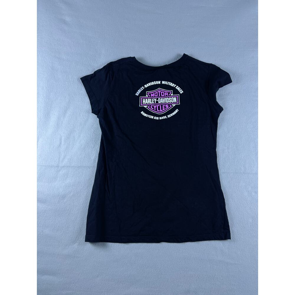 Harley-Davidson Top Womens XL Black Paint Splatter Eagle Ramstein AB Germany Tee - Picture 2 of 7